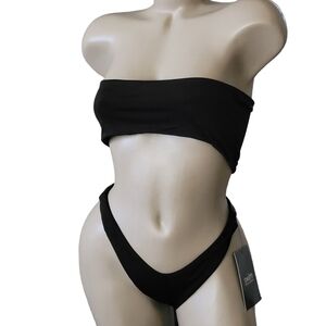 Naked Wardrobe Black Bandeau Bikini Swim Set Size Large